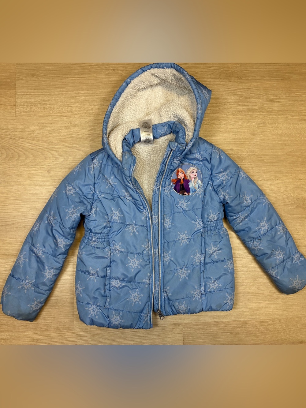 Disney FROZEN Anna Elsa Light Blue Frozen Hooded Puffer Jacket
